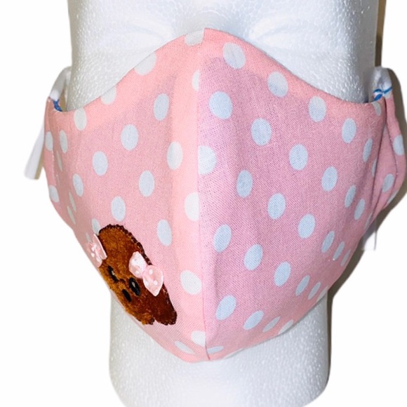 100% Cotton 3 Layers Polka Dot Pink Facemask - Picture 2 of 8